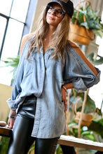 Load image into Gallery viewer, &quot;Cold Shoulder&quot; Denim Top-Blue
