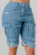 Load image into Gallery viewer, MULTI POCKET DENIM CARGO SHORTS
