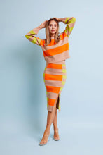 Load image into Gallery viewer, Color Block Knit Top and Skirt Set: BEIGE COMBO / L
